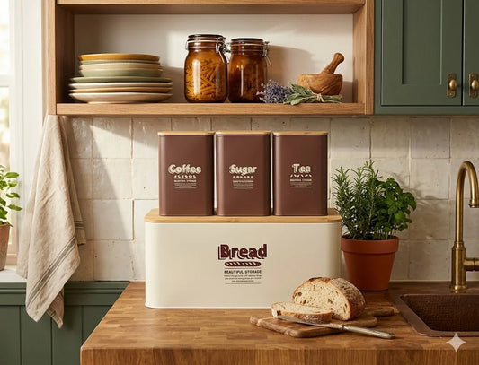 4 Pcs Vintage Bread Box & Canister Set