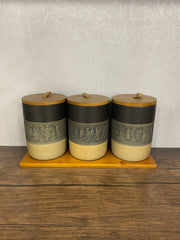 3 Pcs Ceramic Jar Set With Tray
