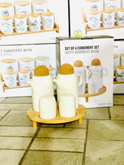Set Of 4 Condiment Set With Bamboo Base