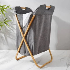 Bamboo Laundry Hamper Foldable Fabric Basket With Lid