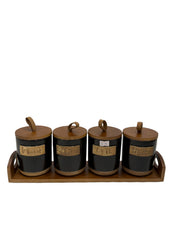Set Of 4 Canisters With Bamboo Base Tray