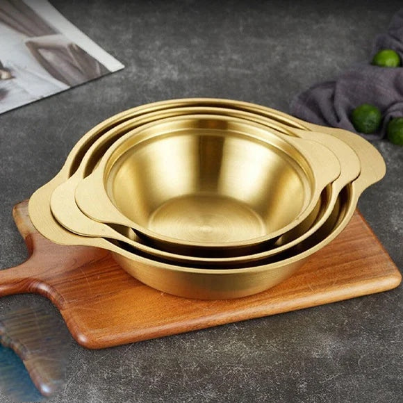 Golden Serving Bowl With Wooden Knob