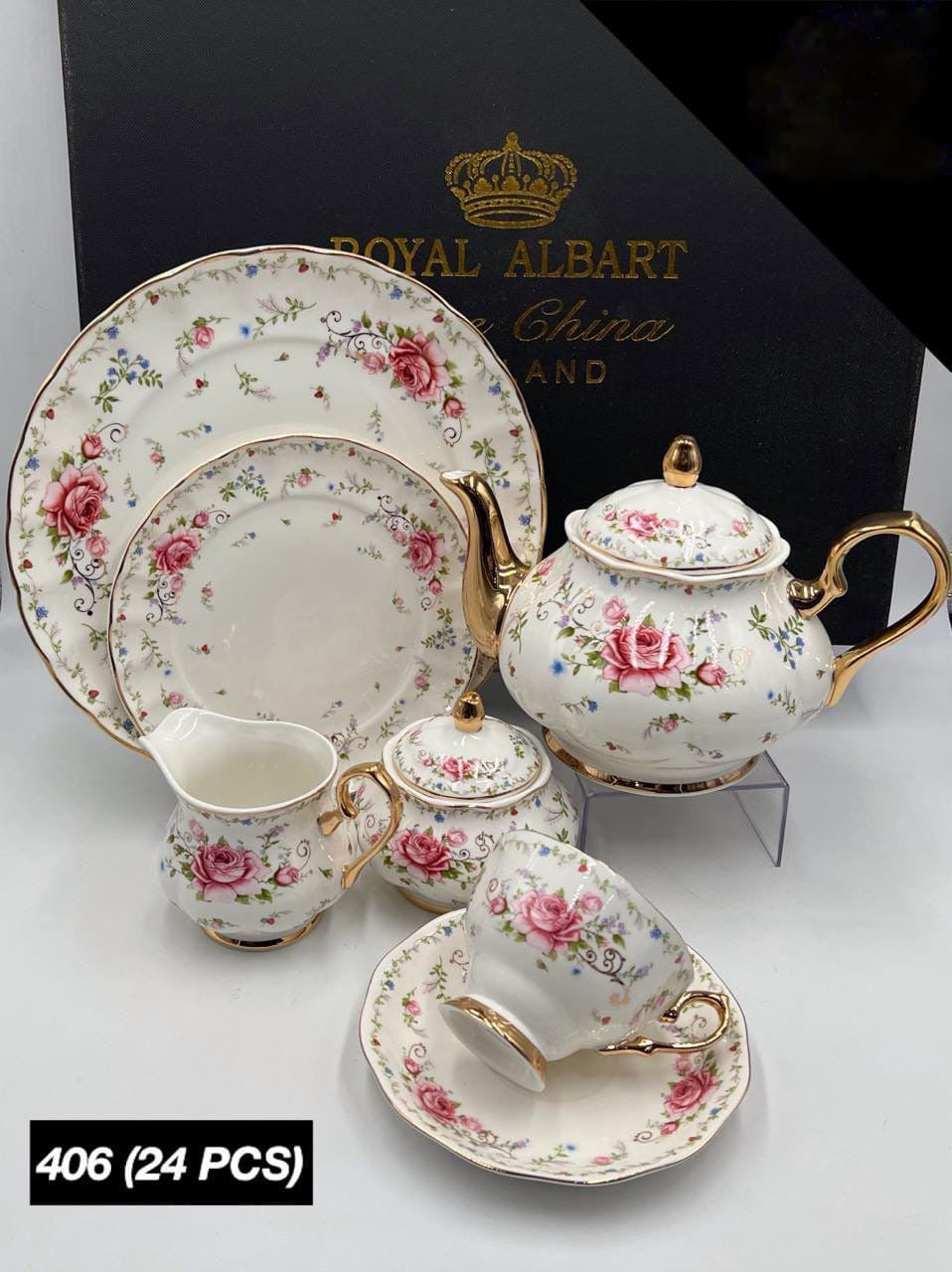 Royal Albart 24 Pcs Tea Set Pink&White