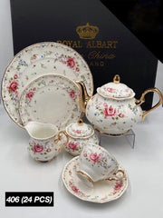 Royal Albart 24 Pcs Tea Set Pink&White