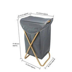 Bamboo Laundry Hamper Foldable Fabric Basket With Lid
