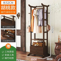 Tall Bamboo Entryway Rack – Modern Clothes Hanging Stand With 2-Drawer Base