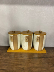 3 Pcs Ceramic Jar Set With Tray
