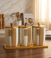 3 Pcs Ceramic Jar Set With Tray