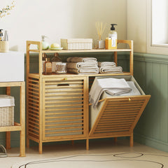 Two Storage Laundry Basket Cabinet With Shelves