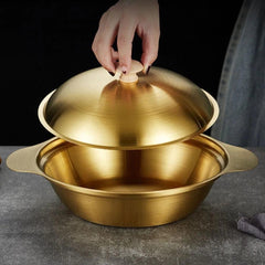 Golden Serving Bowl With Wooden Knob