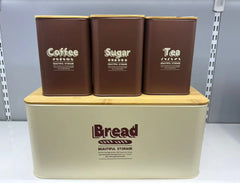 4 Pcs Vintage Bread Box & Canister Set