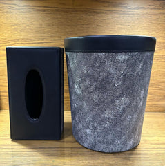 Leather Tissue Box & Dustbin Set