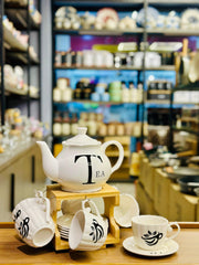 Ceramic 15pcs Tea Set With Wooden Base
