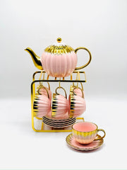 Royal Ceramic Tea Set with Gold Stand