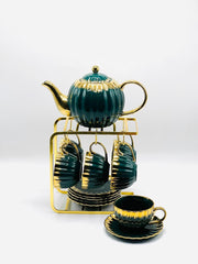 Royal Ceramic Tea Set with Gold Stand
