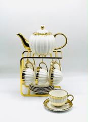 Royal Ceramic Tea Set with Gold Stand
