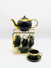 Royal Ceramic Tea Set with Gold Stand