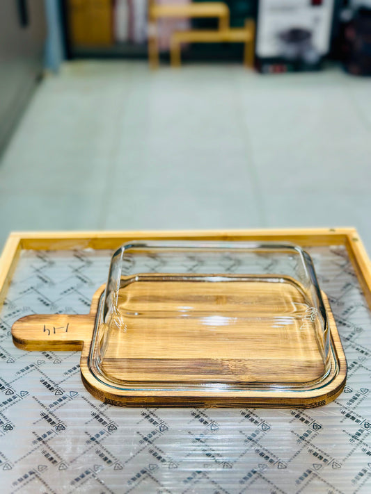 Walnut Wood Square Kebab Serving Dish with lid