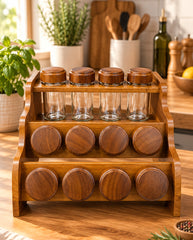 Dark Wood Masala Spice Rack 12 Bottles