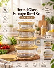 Food Storage Box With Wooden Lid 4 Pcs Set