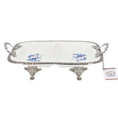 2Section Blue Flower Silver Dish
