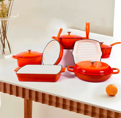 11 Pcs Osfe Enameled Cast Iron Cookware Set Orange