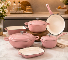 11 Pcs Osfe Enameled Cast Iron Cookware Set Pink