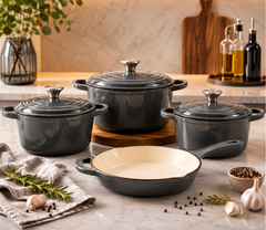 7 Pcs Osfe Enameled Cast Iron Cookware Set Grey