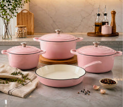 7 Pcs Osfe Enameled Cast Iron Cookware Set Pink