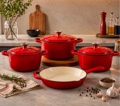 7 Pcs Osfe Enameled Cast Iron Cookware Set Orange