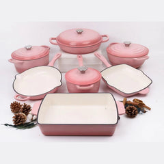 11 Pcs Osfe Enameled Cast Iron Cookware Set Pink