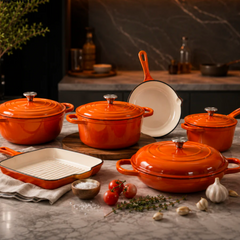 11 Pcs Osfe Enameled Cast Iron Cookware Set Orange