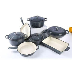 11 Pcs Osfe Enameled Cast Iron Cookware Set Grey