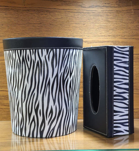 Leather Tissue Box & Dustbin Set