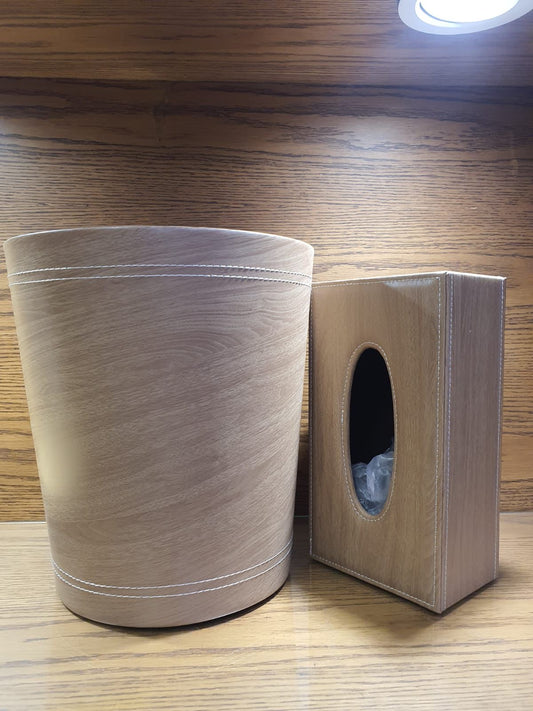 Leather Tissue Box & Dustbin Set