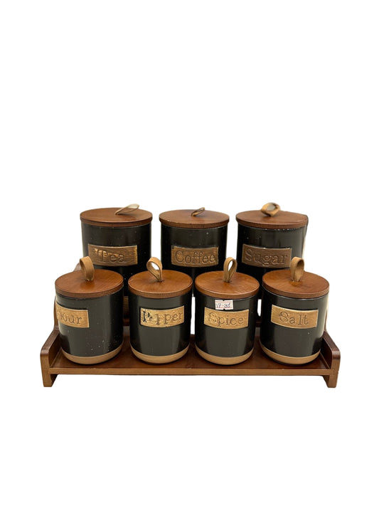 Set Of 7 Canisters With Bamboo Lid