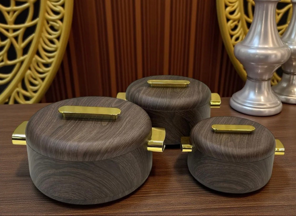Forever Gold 3Pcs Thermal Hotpot Set | Dark Wooden