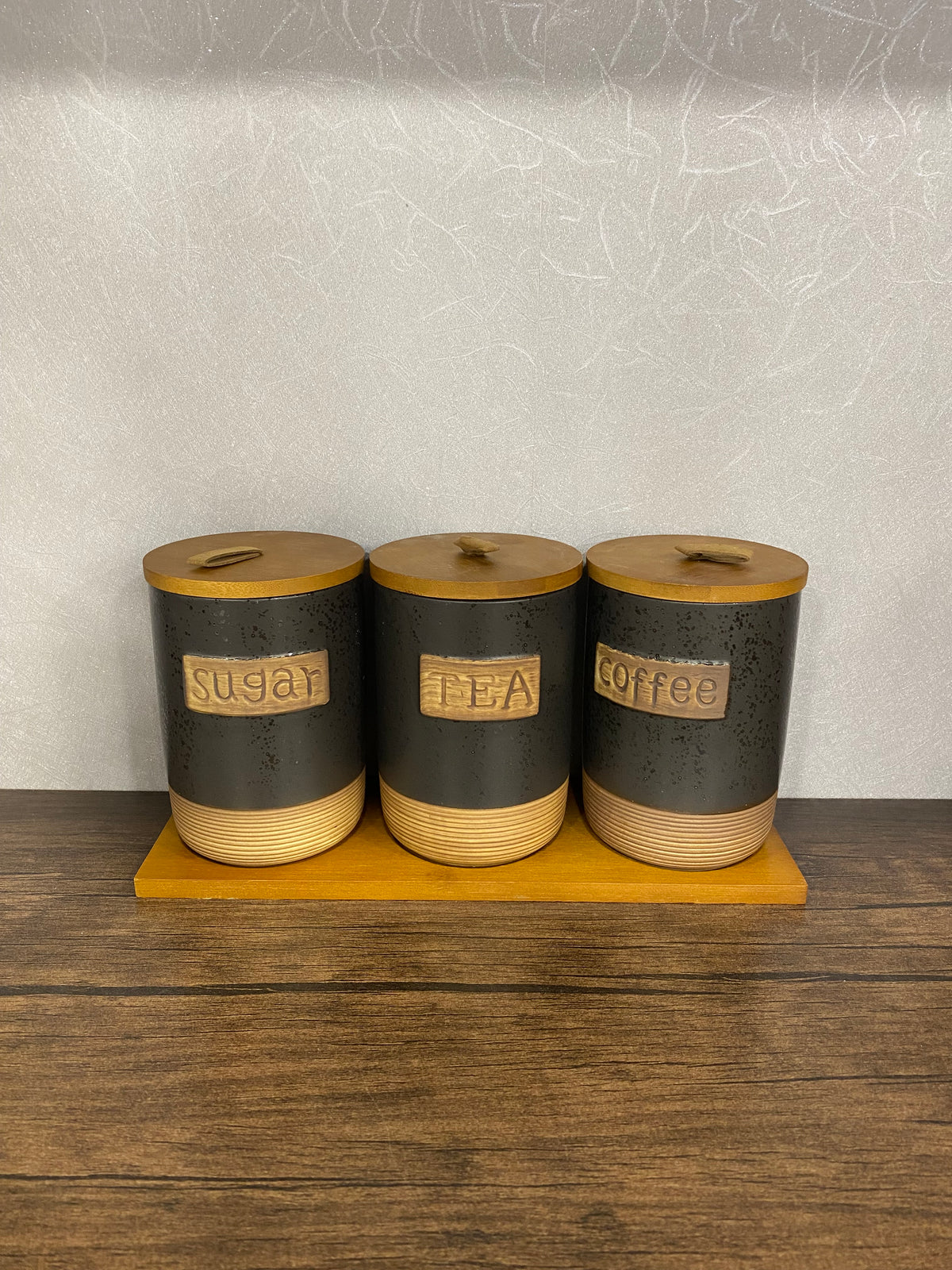 3 Pcs Ceramic Jar Set With Tray