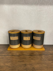 3 Pcs Ceramic Jar Set With Tray