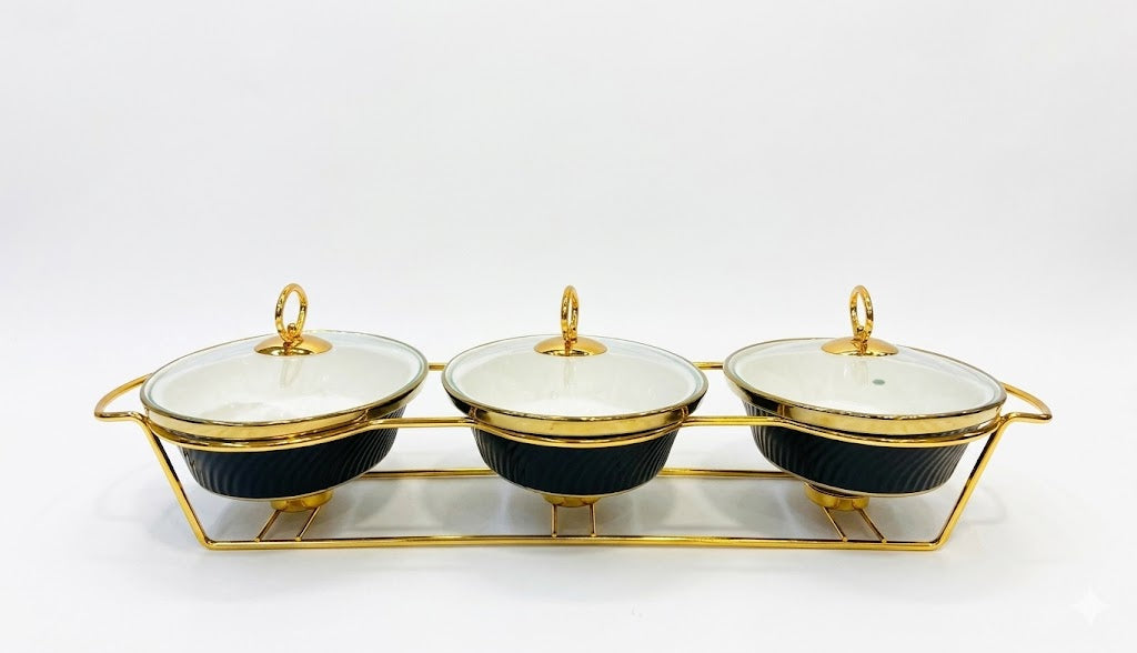 Luxury Porcelain Triple Rectangle Chafing Dish