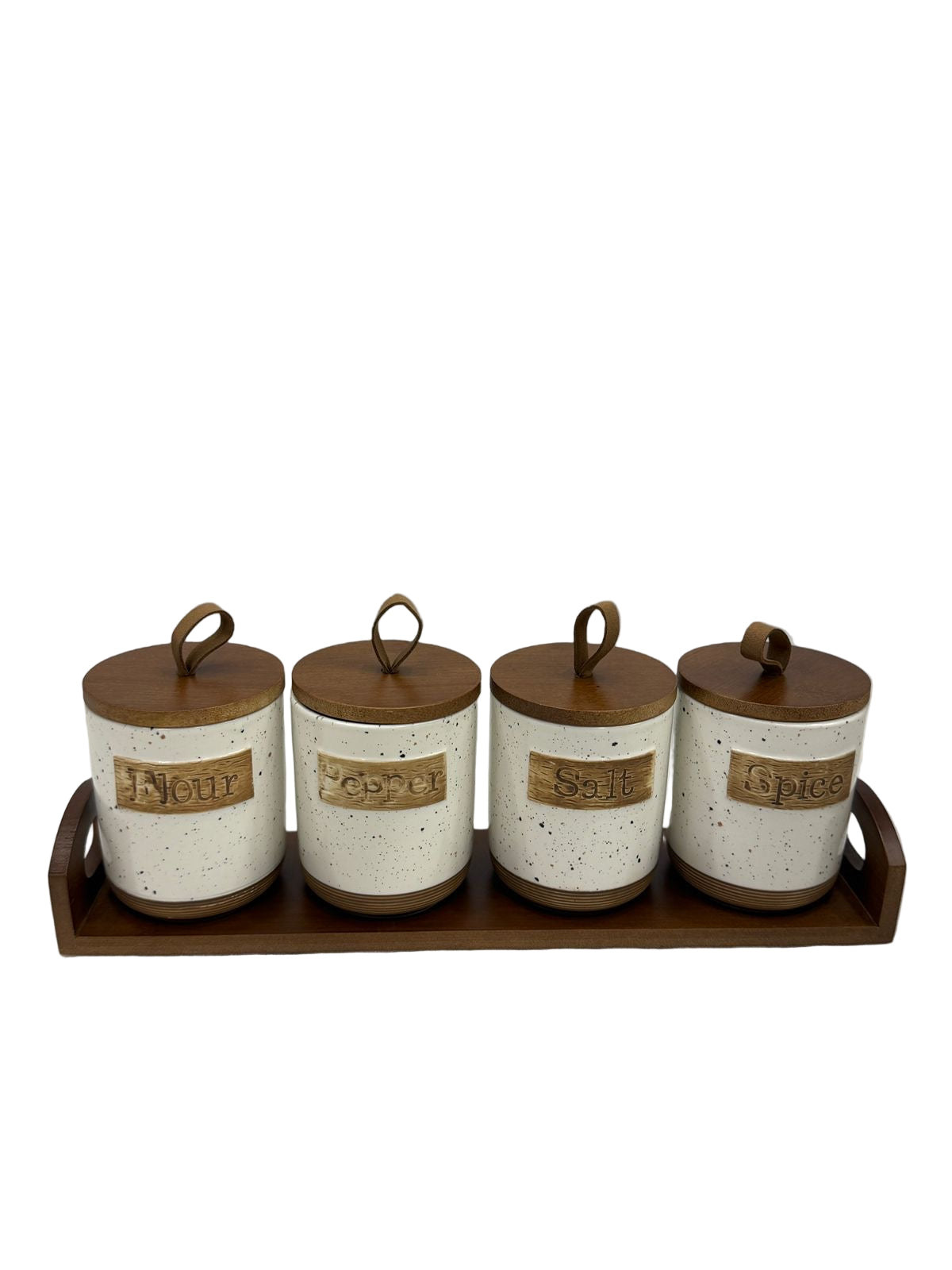 Set Of 4 Canisters With Bamboo Base Tray