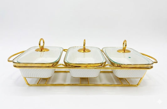 Luxury Porcelain Triple Rectangle Chafing Dish