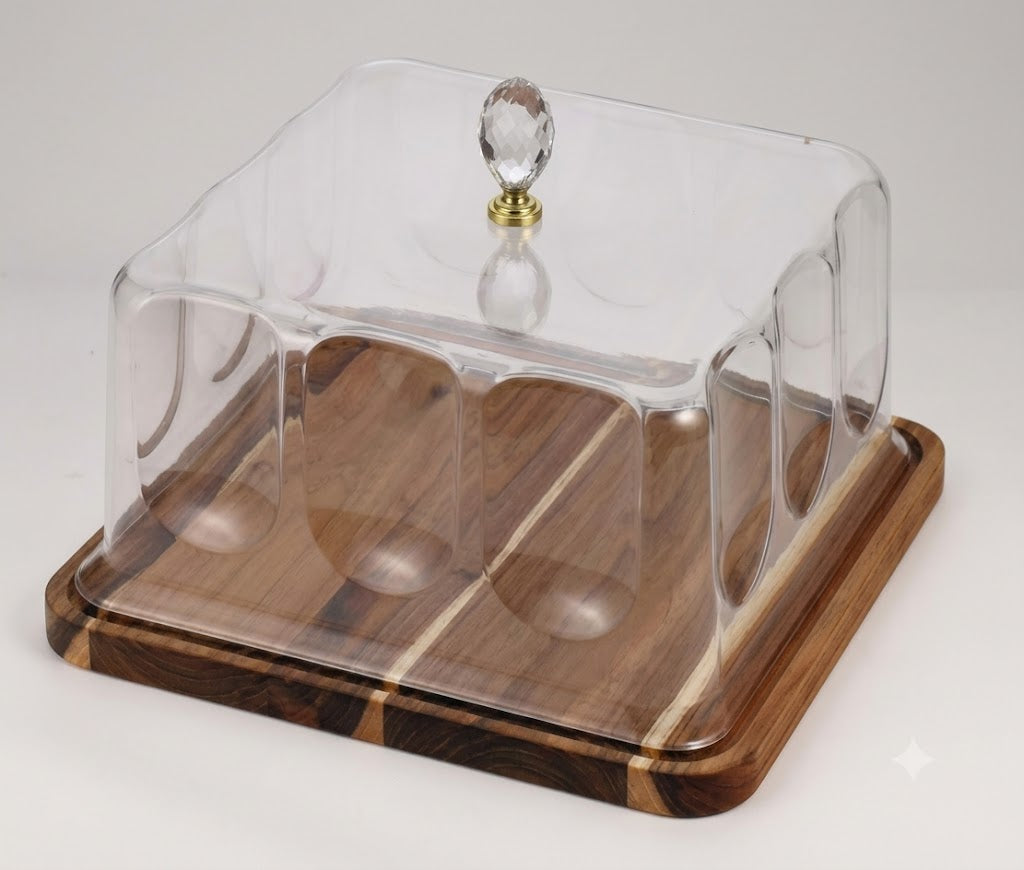Wooden Cake Dish with Acrylic Lid