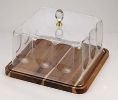 Wooden Cake Dish with Acrylic Lid