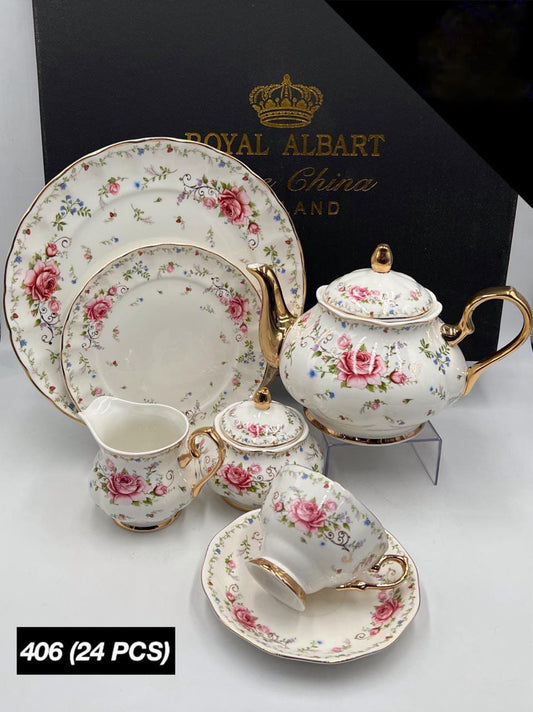 Royal Albart 24 Pcs Tea Set Pink&White