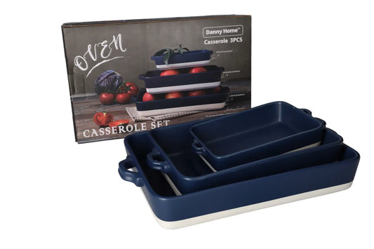 Danny Home Rectangular Ceramic Casserole Set 3pcs