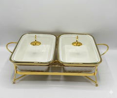 Luxury Porcelain Twin Rectangular Chafing Dish