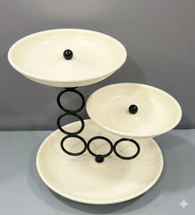 Premium 3-Tier Ceramic Spiral Dessert Stand with Ring Frame