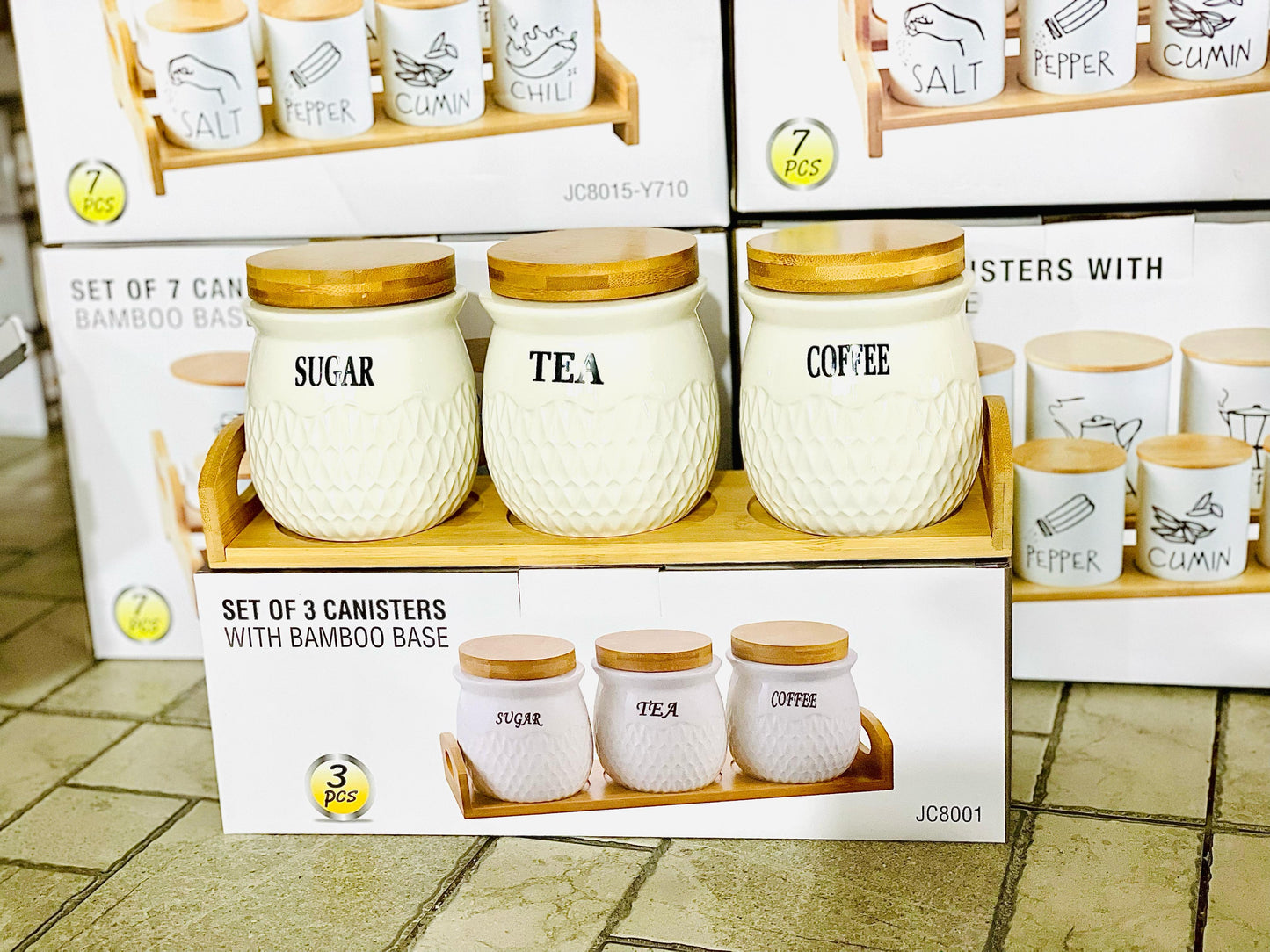 Set Of 3 Canisters With Bamboo Lid