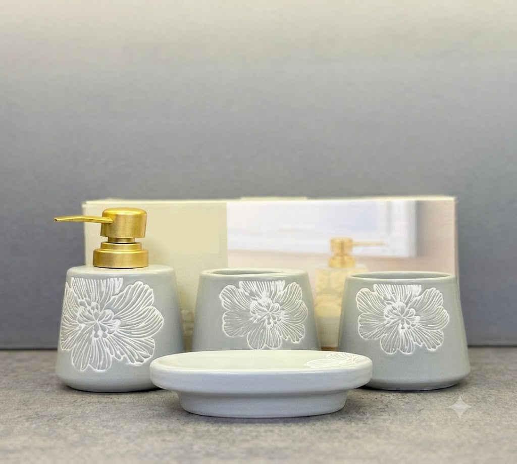 Brilliant 4Pcs Bathroom Set Flower Gray